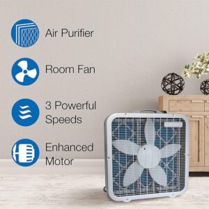 Lasko Air Flex Steel Portable Home Office 3 Speed Air Purifier Machine Box Room Fan with Manual Ergonomic Control Knob and 6 Foot Cord, White (2 Pack)