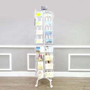 64 Adjustable Pockets Display Rack 5x7 7x5 up to 9.3" Wide X 8" Tall Cards, 1.27" deep Pockets, Double Tier Greeting Post Card Christmas Holiday Spinning Rack Stand White 10139-WHITE