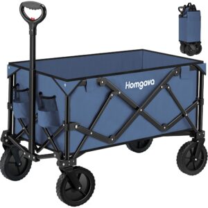 collapsible folding wagon cart,heavy duty garden cart with all terrain wheels,portable large capacity utility wagon cart for camping fishing sports shopping, blue