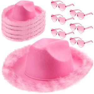 Zhanmai 6 Pieces Cowgirl Hat with Feather Boa and 6 Pieces Heart Sunglasses Set for Girls Bachelorette Party, Costume Party