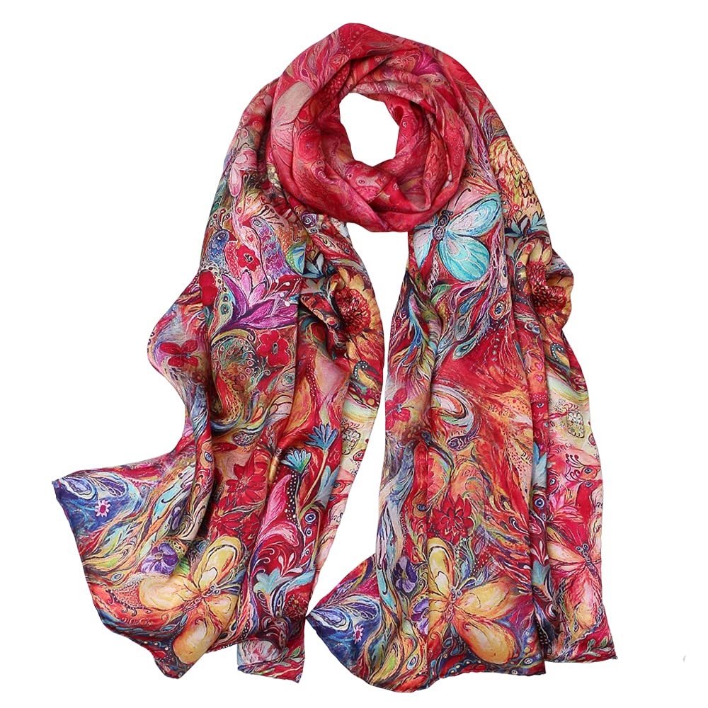 SUNMISILK 100% Mulberry Silk Scarfs for Women Floral Print Satin Long Scarf for Headscarf Hair Wraps Shawl with Gift Packed (Hsyh22)