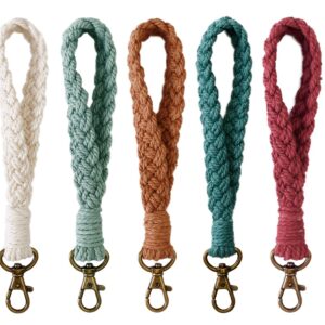 Poagoep Macrame Boho Keychain Bracelet Handmade Wristlet Keychain Keyring Holder Wrist Lanyard for Women（1）