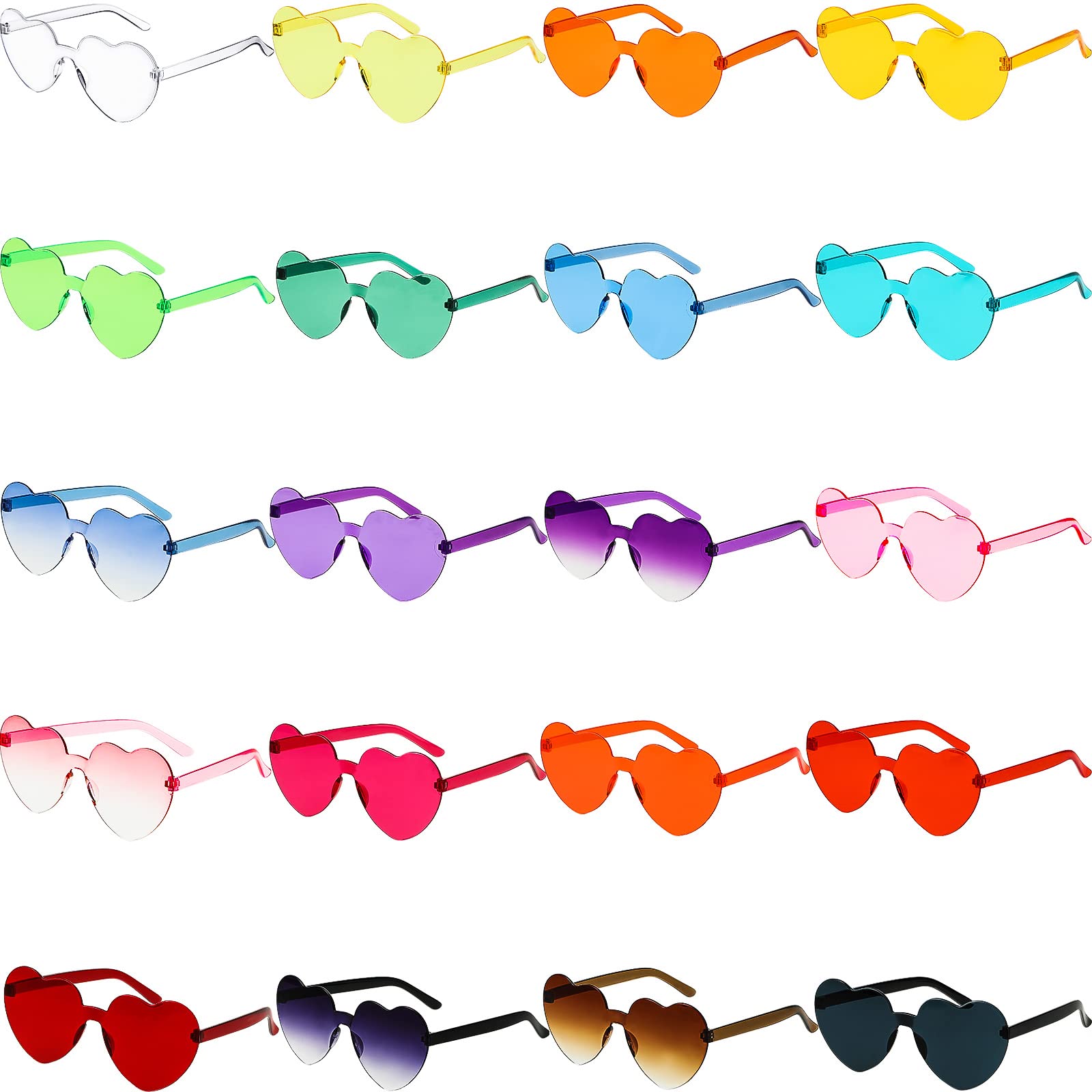 Zhengmy 100 Pairs Heart Glasses Heart Shaped Rimless Sunglasses Transparent Candy Color Heart Sunglasses Eyewear for Women Girls