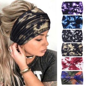 yeshan wide headbands for women non slip boho headbands elastic tie dye headbands yoga workout sweat bands running sport hair bands,pack of 6