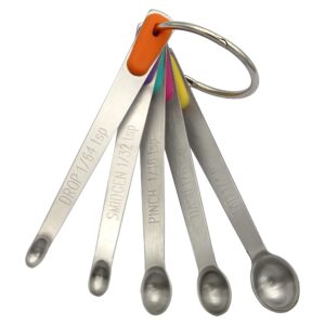 beryler measuring spoons set of 5, tiny stainless steel measuring spoons with silicone handle, small measuring spoon 1/64, 1/32, 1/16, 1/8, 1/4 tsp, teaspoon for dry or liquid ingredients