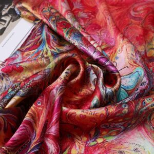 SUNMISILK 100% Mulberry Silk Scarfs for Women Floral Print Satin Long Scarf for Headscarf Hair Wraps Shawl with Gift Packed (Hsyh22)