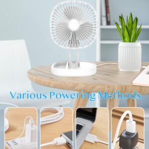 DEPOZA 7 Inch Travel Fan, Portable Folding Desk Fan with 3 Speeds, 185° Rotation, Battery Operated & Rechargeable, Quiet Small Table Fan for Bedroom, Office