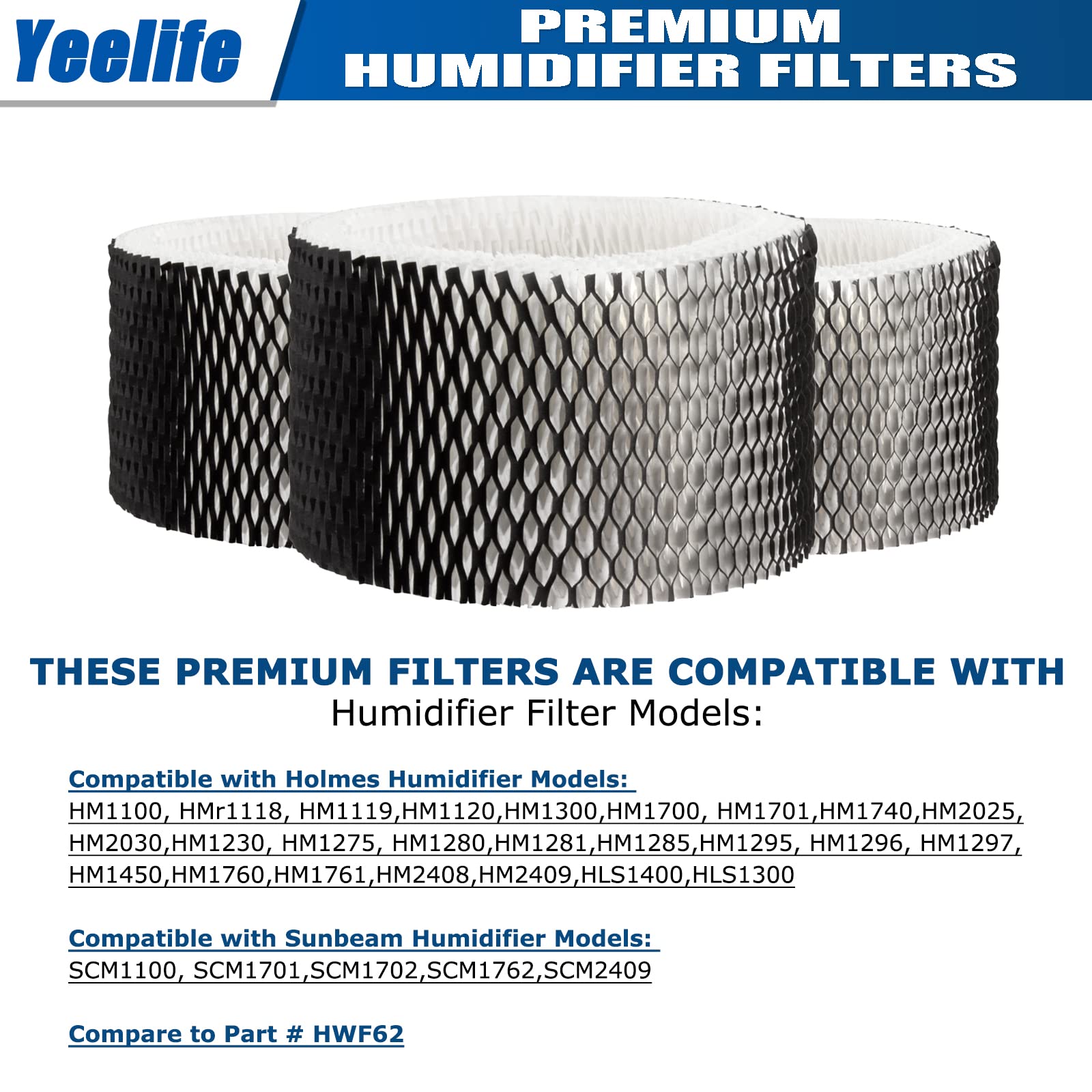 6 Pack HWF62 Humidifier Filter Compatible with Sunbeam Humidifier Filter SCM1100 & Holmes Replacement Filter, Sunbeam Filter A, SCM1701, SCM1702, SCM1762, SCM2409