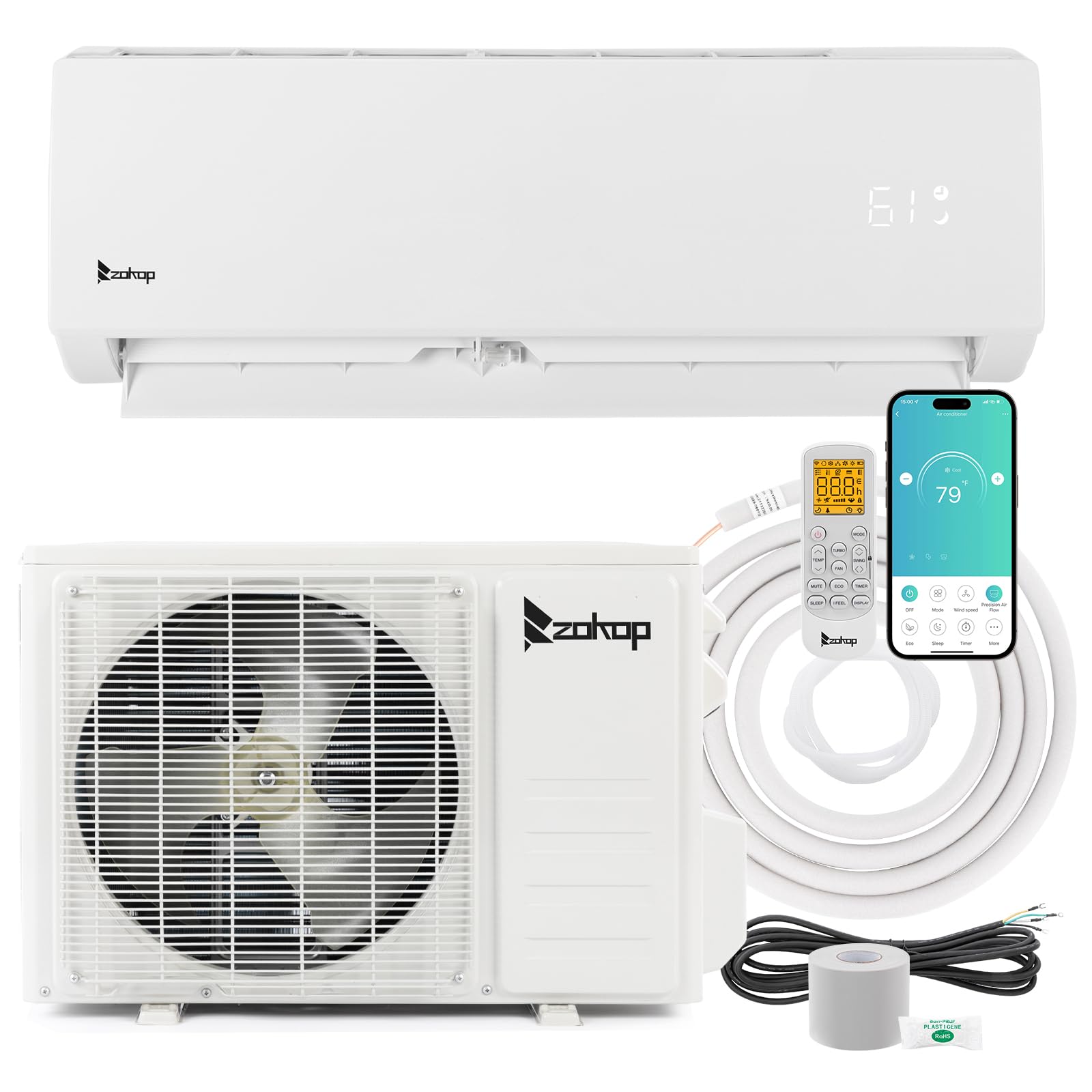 Winado 24,000 BTU Mini Split Air Conditioner Inverter, 19 SEER 230V Energy Saving Split-System AC w/Pre-Charged Condenser, Heat Pump, WIFI Remote Control, Installation Kit, Cools Up to 1500 Sq. Ft.