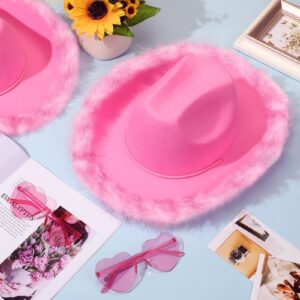 Zhanmai 6 Pieces Cowgirl Hat with Feather Boa and 6 Pieces Heart Sunglasses Set for Girls Bachelorette Party, Costume Party