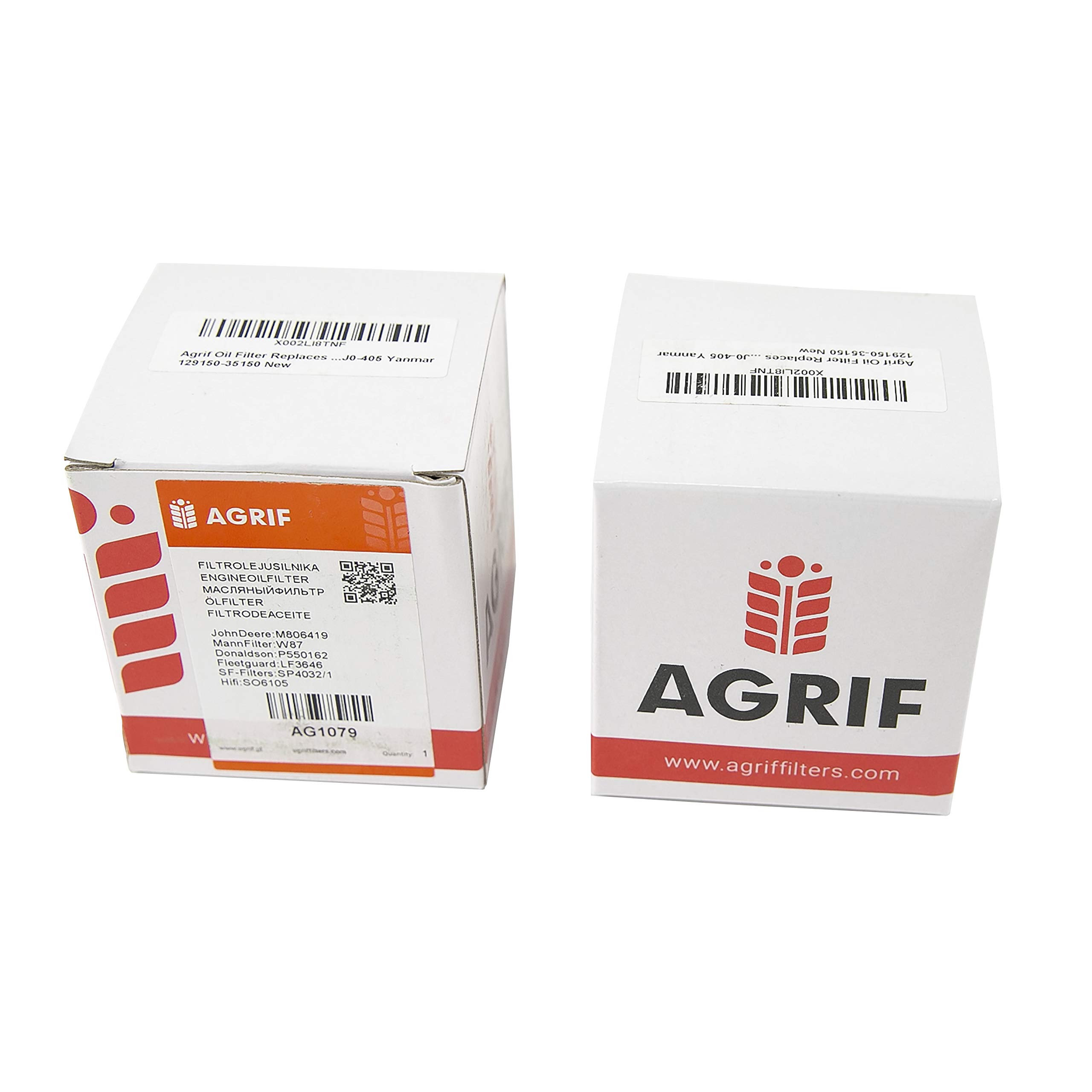 Agrif Replacement Oil Filter 2 pack fits for John Deere M806419 Kubota 30401-37580 Bobcat I.R. 3974113B Kubota HH150-32094 Hustler 785634-100% meets OEM Quality (2-pack) (2)