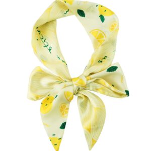 GERINLY Lemon Print Neck Choker Scarf Korea Style Ponytail Scarf for Beach Fresh Handbag Bow Accessory