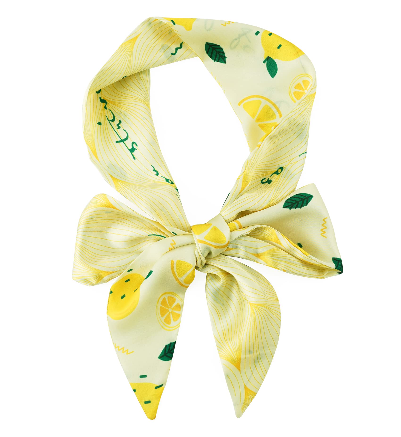 GERINLY Lemon Print Neck Choker Scarf Korea Style Ponytail Scarf for Beach Fresh Handbag Bow Accessory