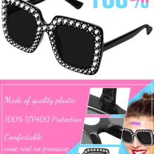 12 Pairs Crystal Oversized Sunglasses Rhinestone Square Diamond Sunglasses Frame Retro Sparkling Glasses for Women Men(Black)