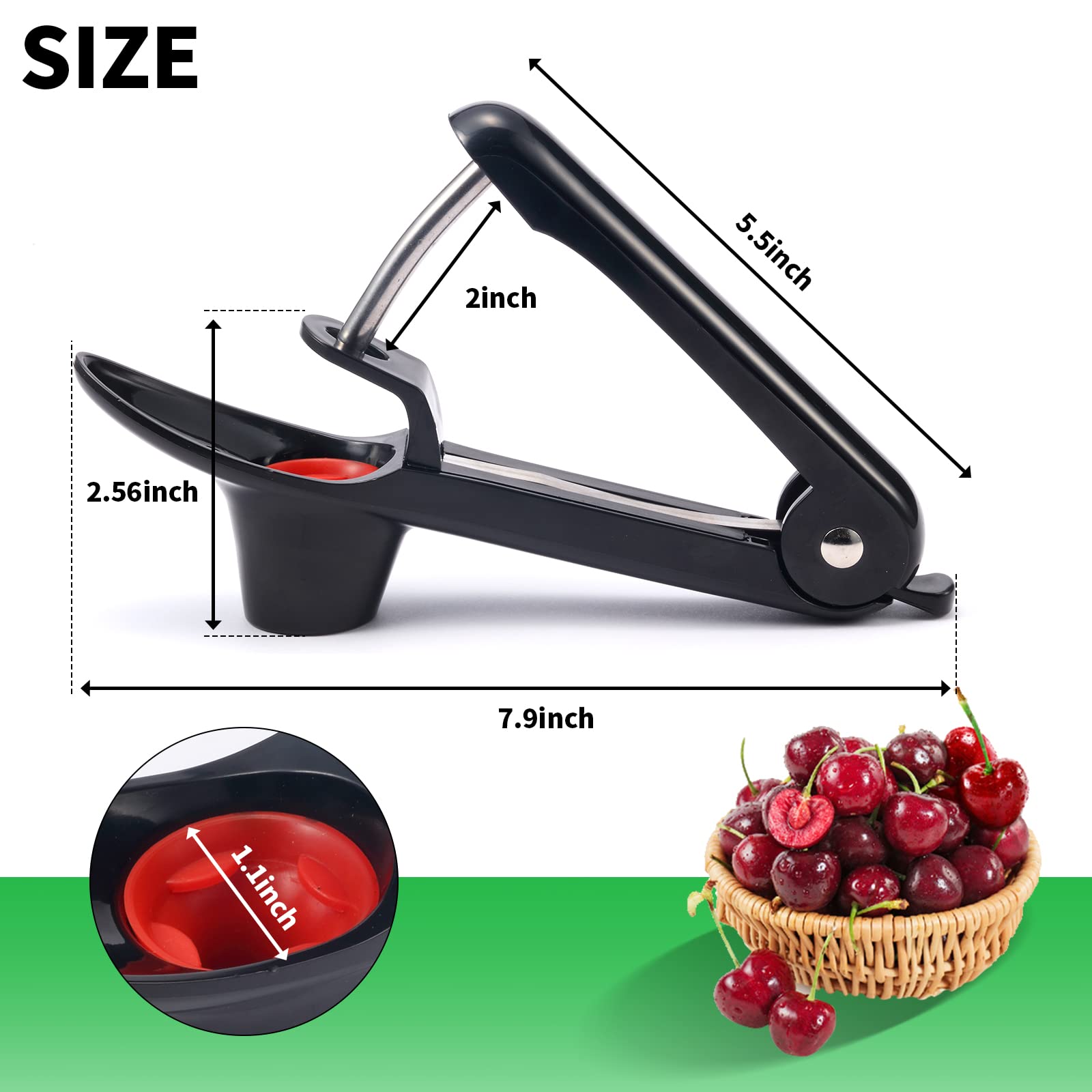 2 Packs Cherry Pitter Tools, Cherry Seed Core Remover Olives Pitter Tool, Stainless Steel Cherries Corer with Space-Saving Lock Design (Black & Green)