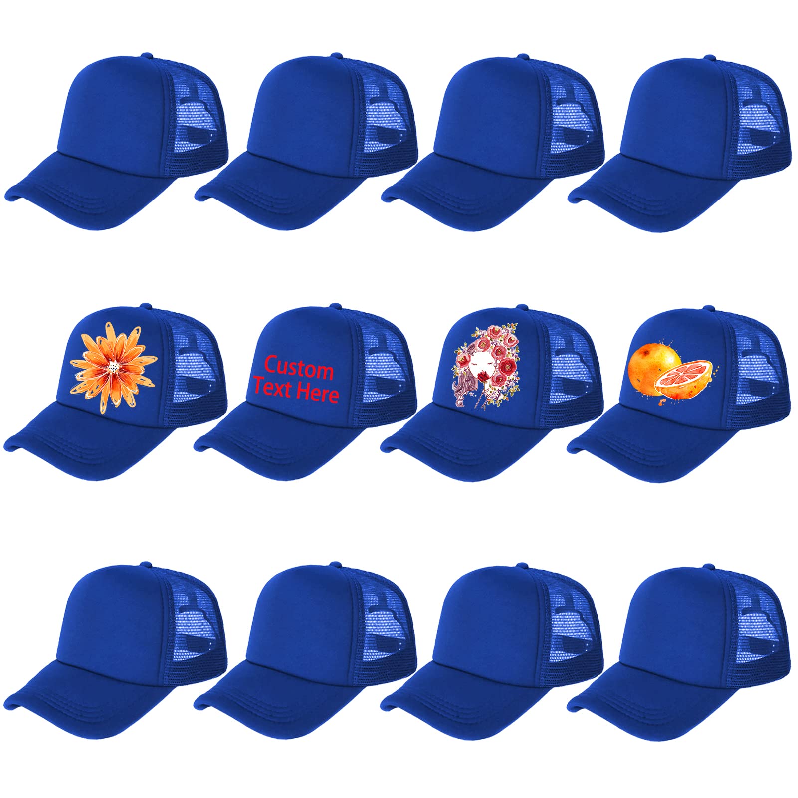 Ultrafun 12 Pack Trucker Hat Summer Mesh Sublimation Blank Hats Adjustable Snapback Baseball Hats for Men Women (12Pack-Royal Blue)