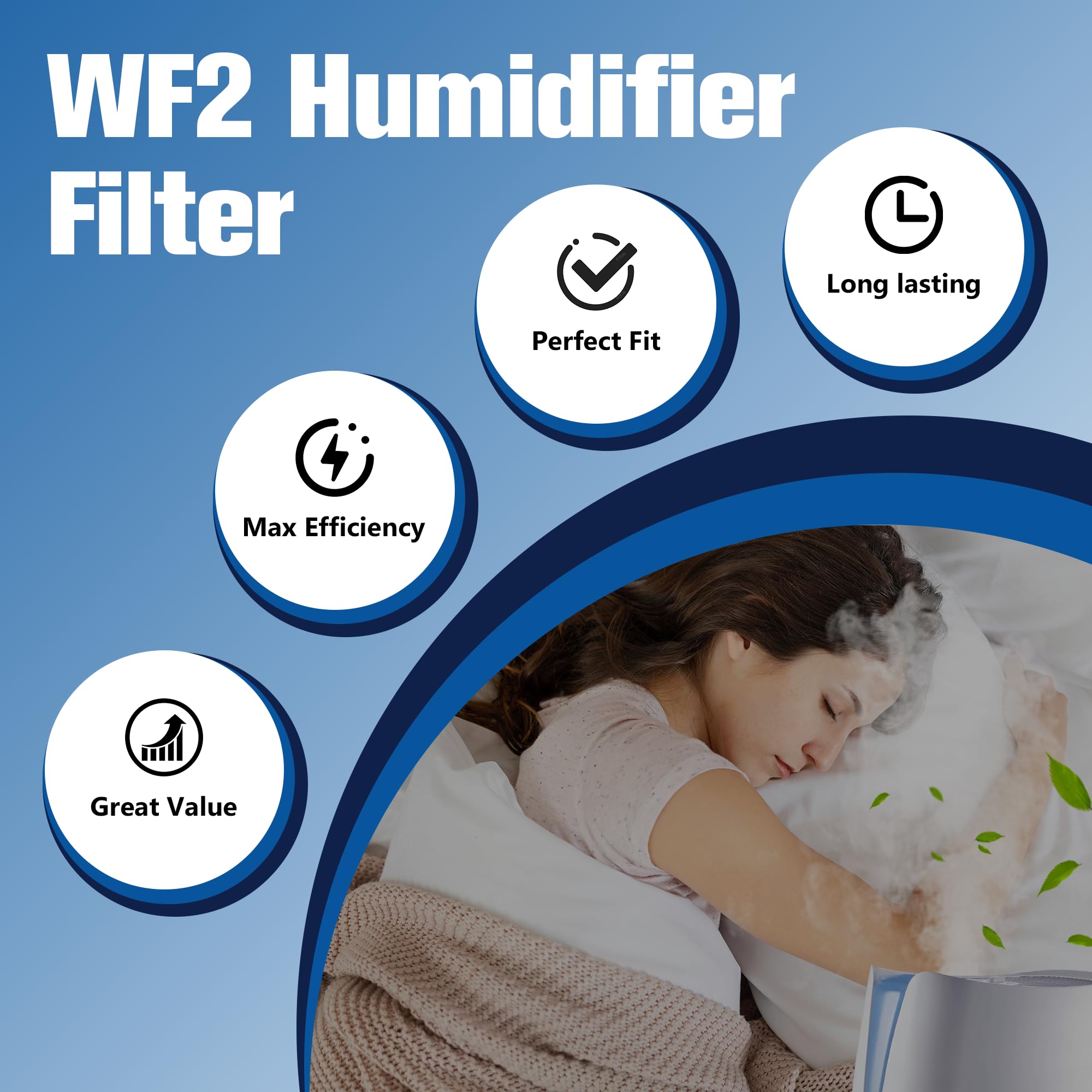 Funmit WF2 Humidifier Filter Replacement for Vicks Kaz Humidifier Starry Night Cool Mist V3500N V3700 V3100 V3900 Sunbeam 1118 1119 Honeywell HCM-300T HCM-350 WA-8D Enviracaire ECM-500 6 Pack