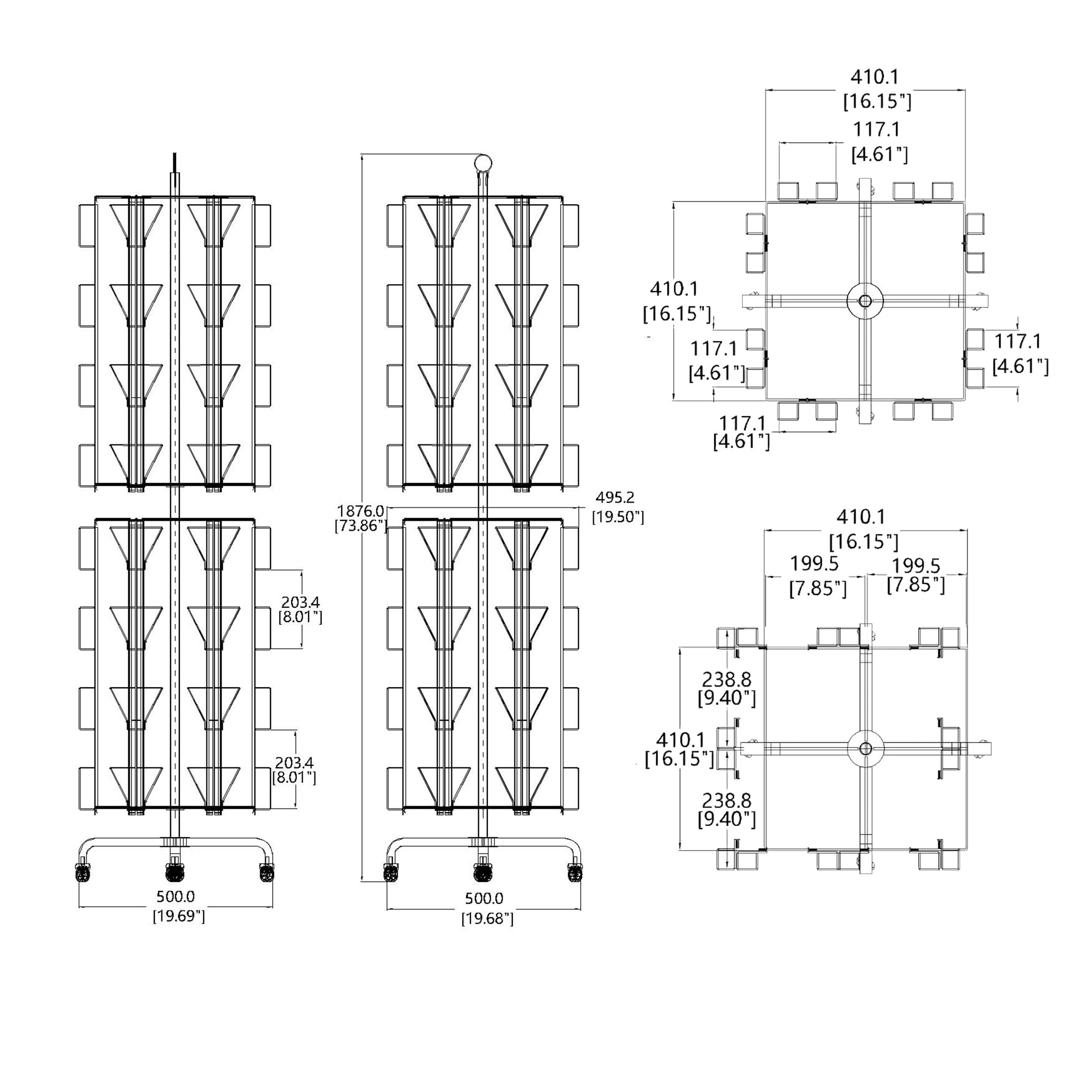 64 Adjustable Pockets Display Rack 5x7 7x5 up to 9.3" Wide X 8" Tall Cards, 1.27" deep Pockets, Double Tier Greeting Post Card Christmas Holiday Spinning Rack Stand White 10139-WHITE