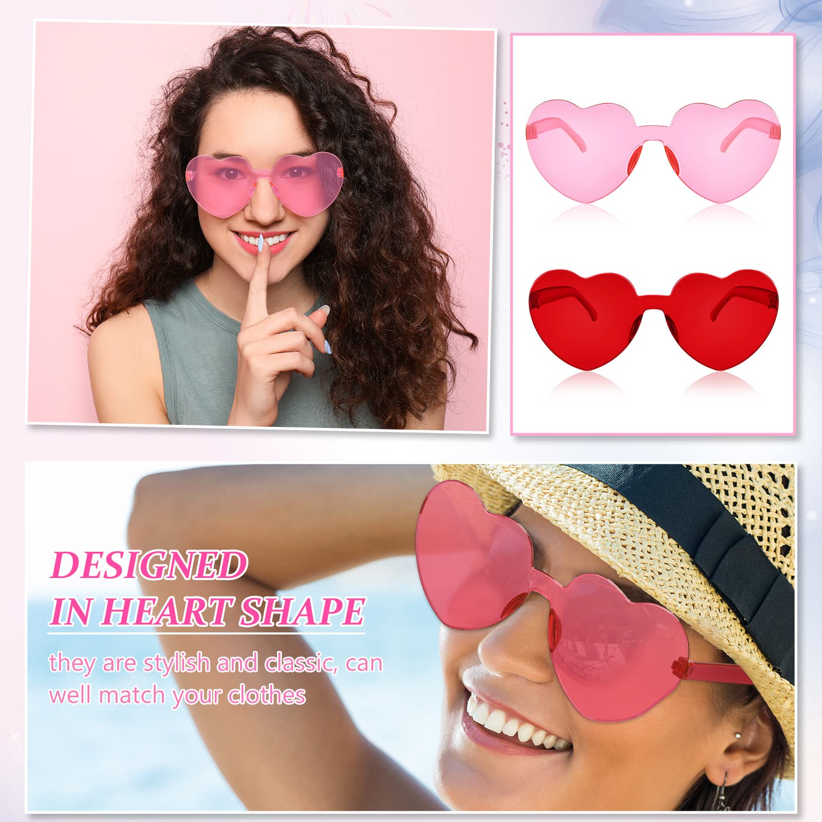 Zhengmy 100 Pairs Heart Glasses Heart Shaped Rimless Sunglasses Transparent Candy Color Heart Sunglasses Eyewear for Women Girls