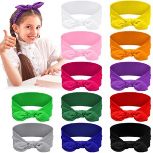 Giegxin 12 Pack Colorful Polyester Cloth Headbands for Girls Removable Rabbit Ear Bow Hairbands Hair Accessories, 12 Colors