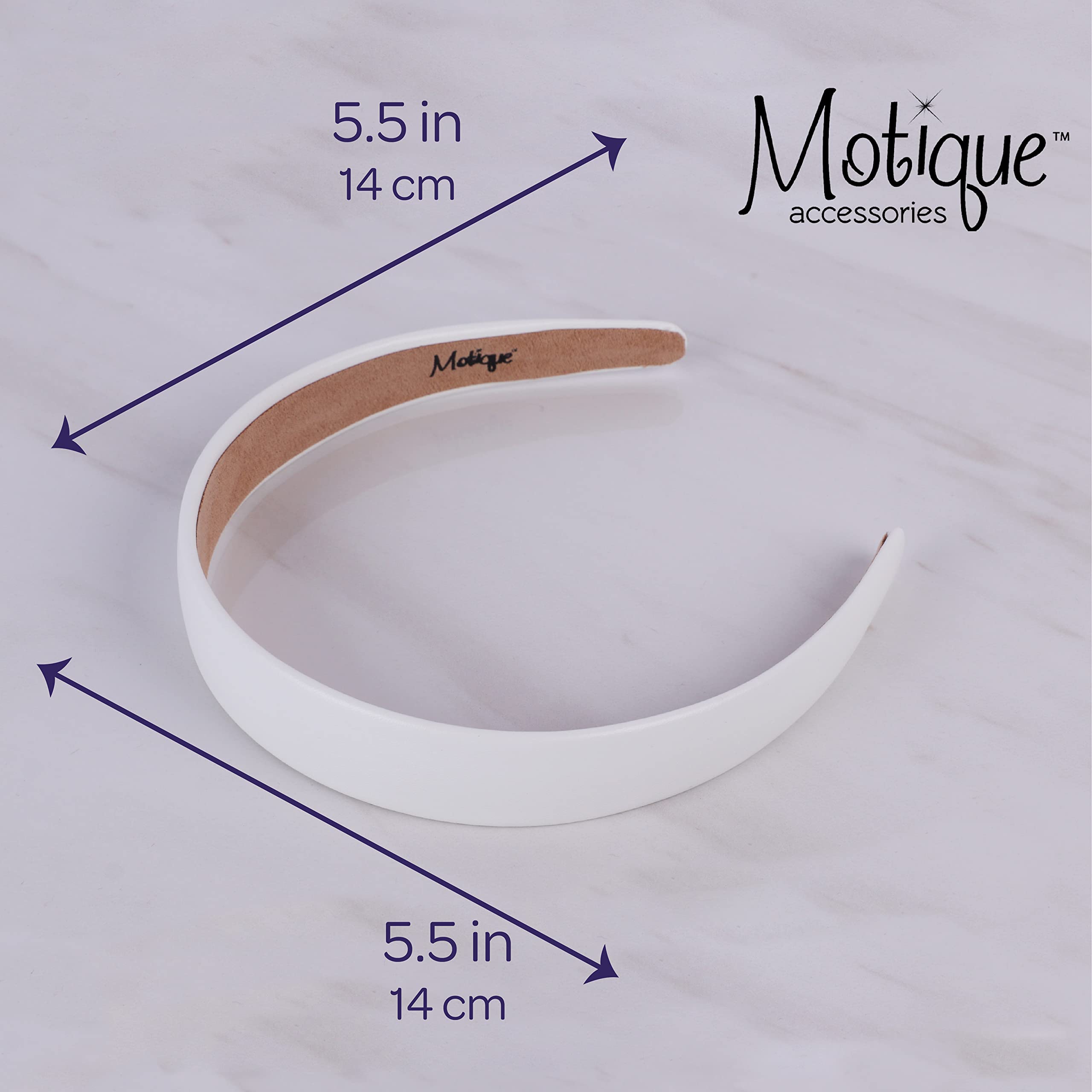 Motique Accessories 1 Inch Vegan Leather Headband for Women and Girls (White)