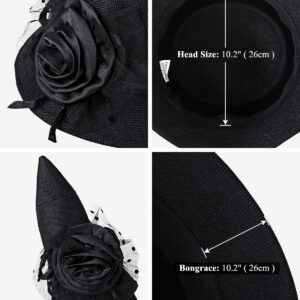 CROWN GUIDE 1920s Gatsby Church Cloche Derby Hats for Women Ladies Bow Bucket Wedding Bowler Hats Tea Party Black