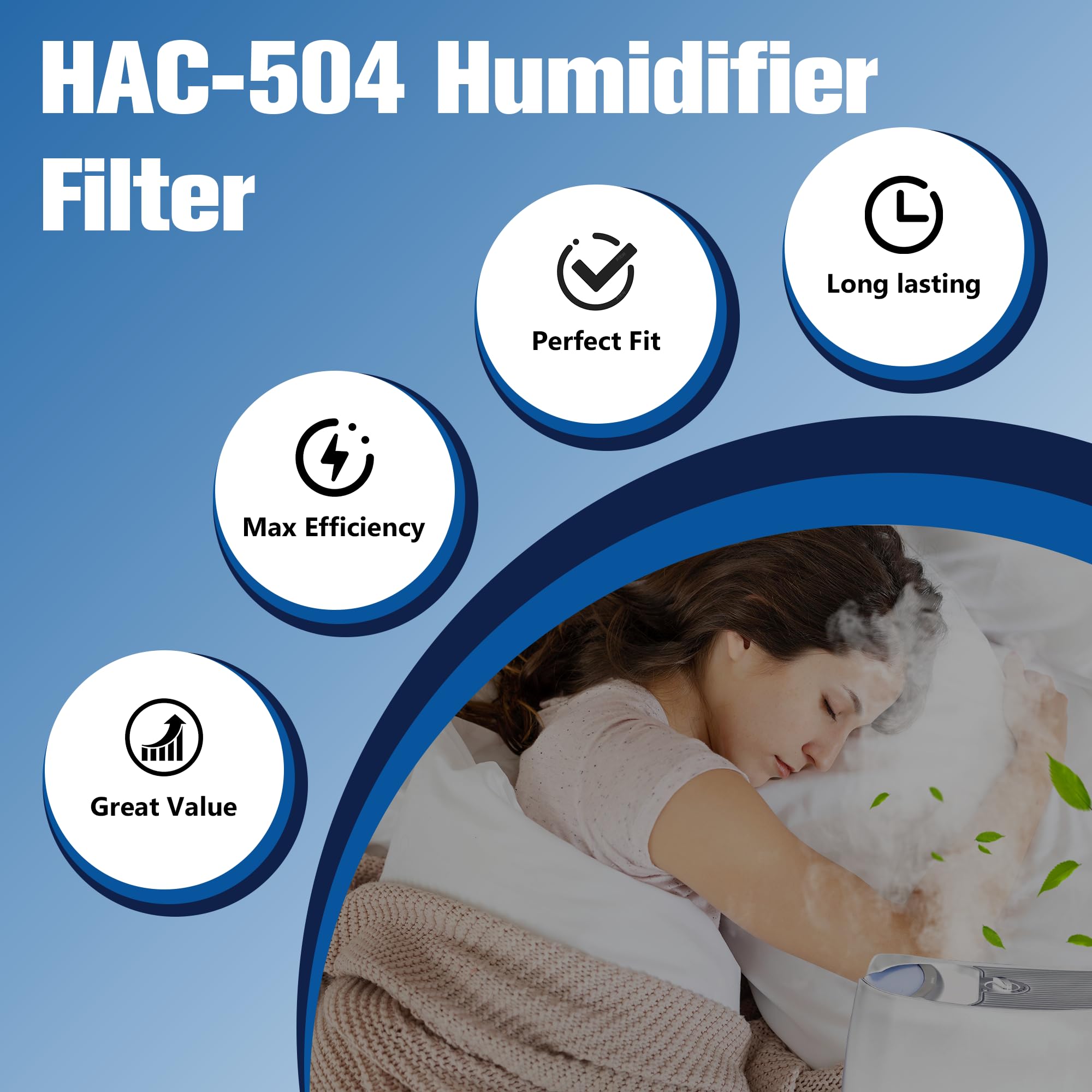 Funmit Humidifier Filters Replacement for Honeywell Humidifier Filter HAC-504 HAC-504AW and Honeywell Filter A, Replacement for Honeywell HCM-350 HCM-500 HCM600 Cool Mist Humidifiers, 4 Pack, Blue