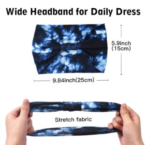 Yeshan Wide Headbands for Women Non Slip Boho Headbands Elastic Tie dye Headbands Yoga Workout Sweat Bands Running Sport Hair Bands,Pack of 6