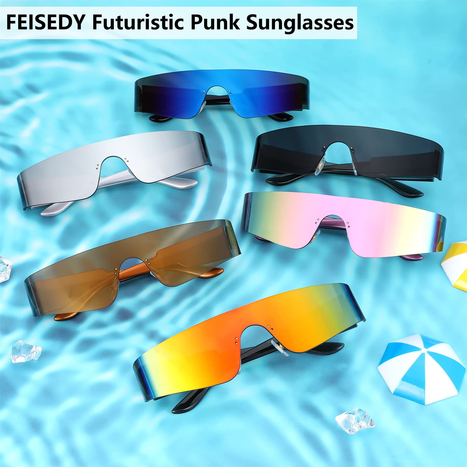 FEISEDY Futuristic Visor Punk Sunglasses Rimless One Piece Goggles Miorred Shades Women Men B2927