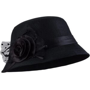 crown guide 1920s gatsby church cloche derby hats for women ladies bow bucket wedding bowler hats tea party black