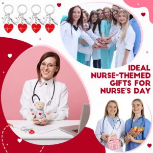 Yinkin 24 Pcs Nurse Keychain Nurse Party Favors Nurse Week Gifts Nurses Appreciation Gifts for Women(Red Heart)