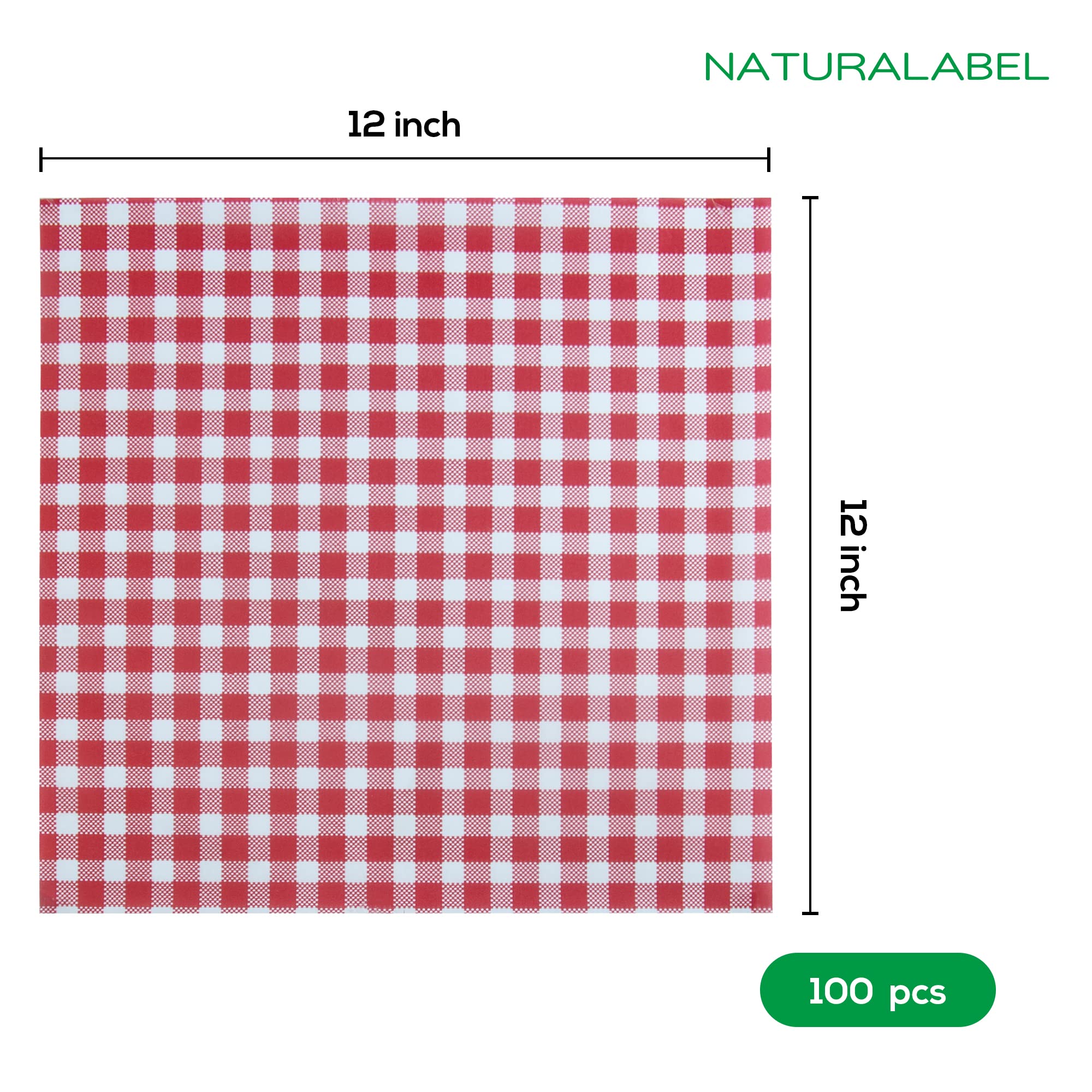 NATURALABEL 100 Pcs Wax Paper, 12" x 12" Red and White Checkered Greaseproof Paper, Wax Paper Sheets for Food, Basket Liners Sandwich Wrap Paper, Deli Paper for Rave Party BBQ Picnic Party