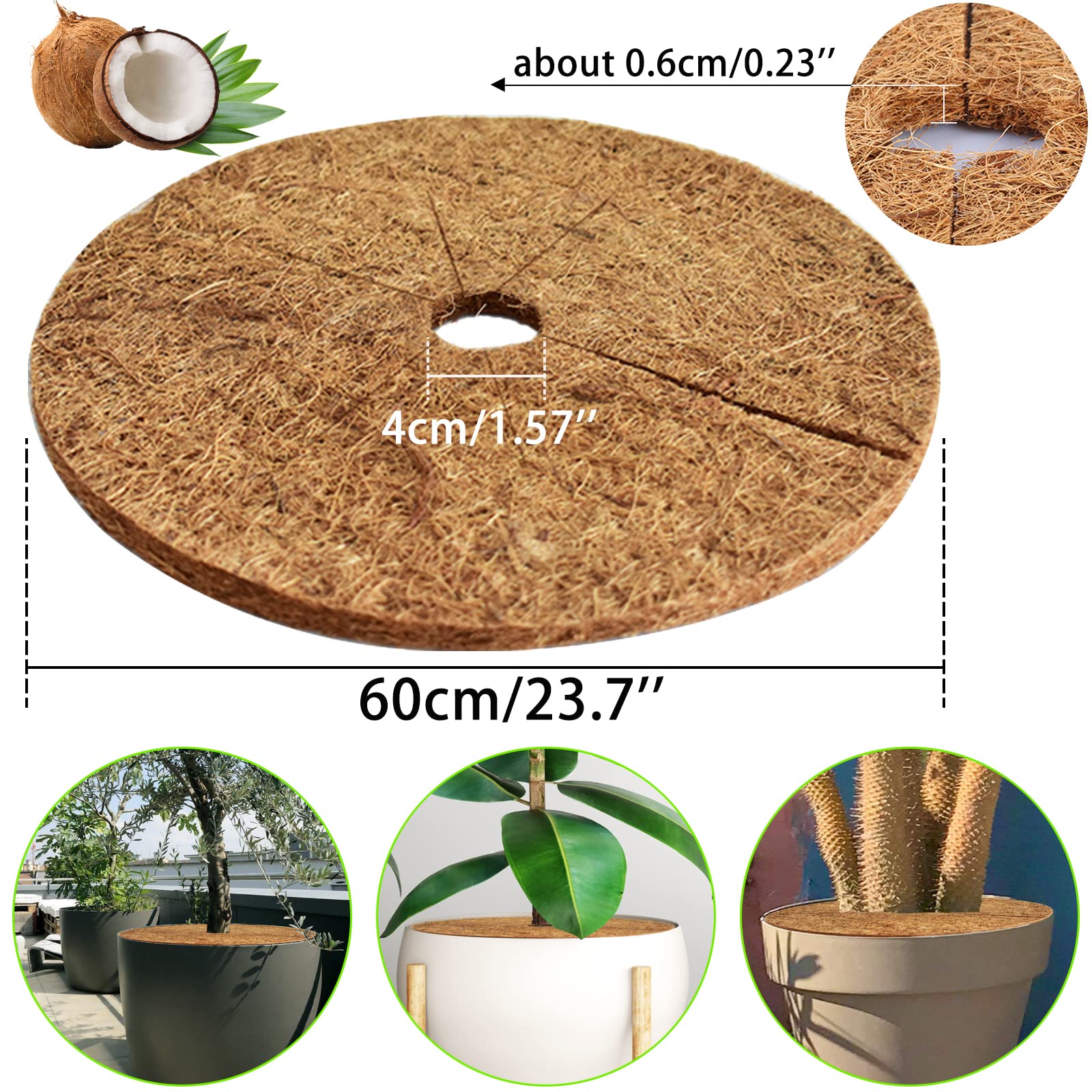 ZeeDix 6 Pcs Coconut Fibers Mulch Ring Tree Protector Mat, 24 Inch Coco Coir Tree Protection, Tree Ring Mats Tree Disc Plant Cover for Indoor or Outdoor