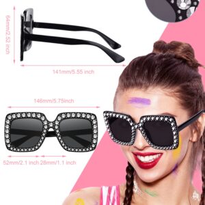 12 Pairs Crystal Oversized Sunglasses Rhinestone Square Diamond Sunglasses Frame Retro Sparkling Glasses for Women Men(Black)