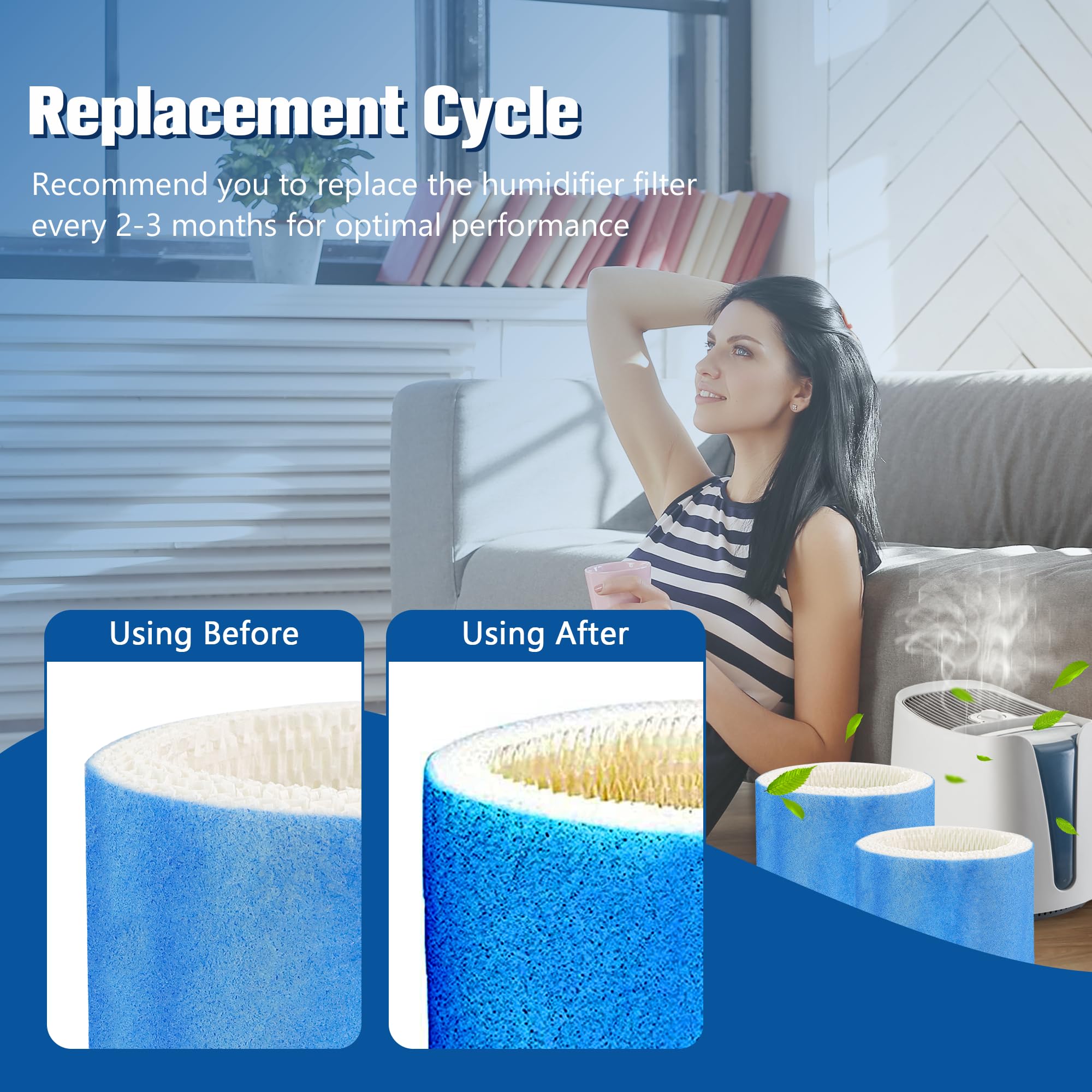 Funmit Humidifier Filters Replacement for Honeywell Humidifier Filter HAC-504 HAC-504AW and Honeywell Filter A, Replacement for Honeywell HCM-350 HCM-500 HCM600 Cool Mist Humidifiers, 4 Pack, Blue