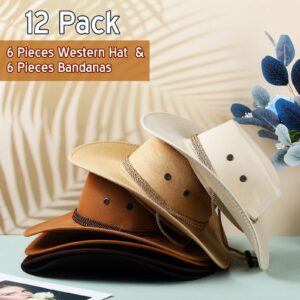 Zhanmai 12 Pcs Cowboy Hat and Bandana Cowboy Cowgirl Hats Bulk Western Party Costume Halloween Accessory(Mixed Color)