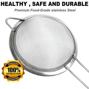 Anaeat Fine Mesh Strainers - Premium Stainless Steel Colander Sieve Sifters, with Durable Mesh and Sturdy Handle, Excellent for Sifting Dry ingredients, Flour, Pastas, Rice, Tea (3.15"+5.5"+7.87")