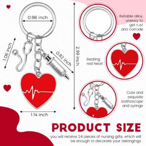 Yinkin 24 Pcs Nurse Keychain Nurse Party Favors Nurse Week Gifts Nurses Appreciation Gifts for Women(Red Heart)