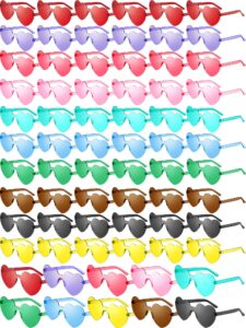 dunzy 100 pairs heart shaped sunglasses rimless heart sunglasses candy color eyewear party wedding glasses(colorful)