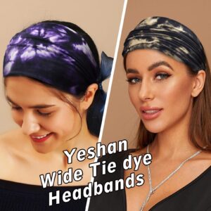 Yeshan Wide Headbands for Women Non Slip Boho Headbands Elastic Tie dye Headbands Yoga Workout Sweat Bands Running Sport Hair Bands,Pack of 6