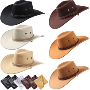 Zhanmai 12 Pcs Cowboy Hat and Bandana Cowboy Cowgirl Hats Bulk Western Party Costume Halloween Accessory(Mixed Color)