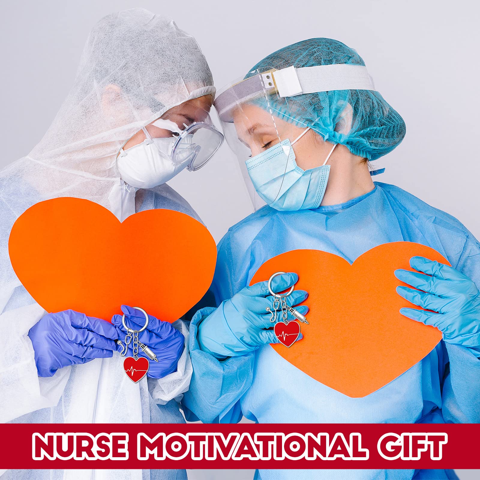 Yinkin 24 Pcs Nurse Keychain Nurse Party Favors Nurse Week Gifts Nurses Appreciation Gifts for Women(Red Heart)