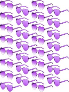 flutesan 30 pairs heart shaped sunglasses bulk rimless heart sunglasses candy color eyewear for women men bachelorette party(purple)