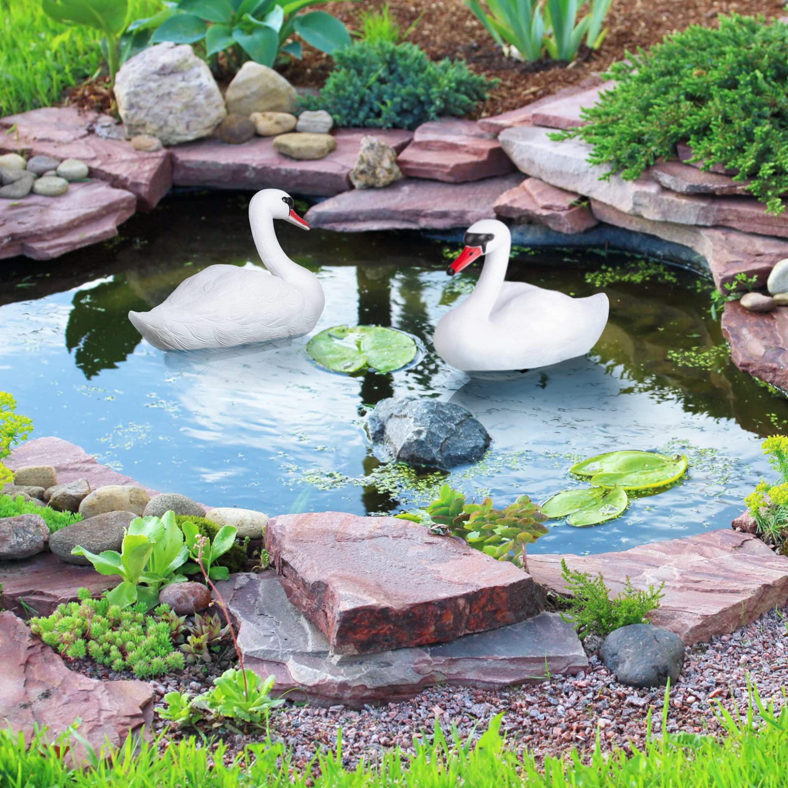 2 Pieces Swan Decoy Pond Bird Deterrent Decoration Goose Decoys Hunting Floating Decoys Garden Pond Decoration for Fields or Float on The Water Pool, Garden and Patio Accessories (White)