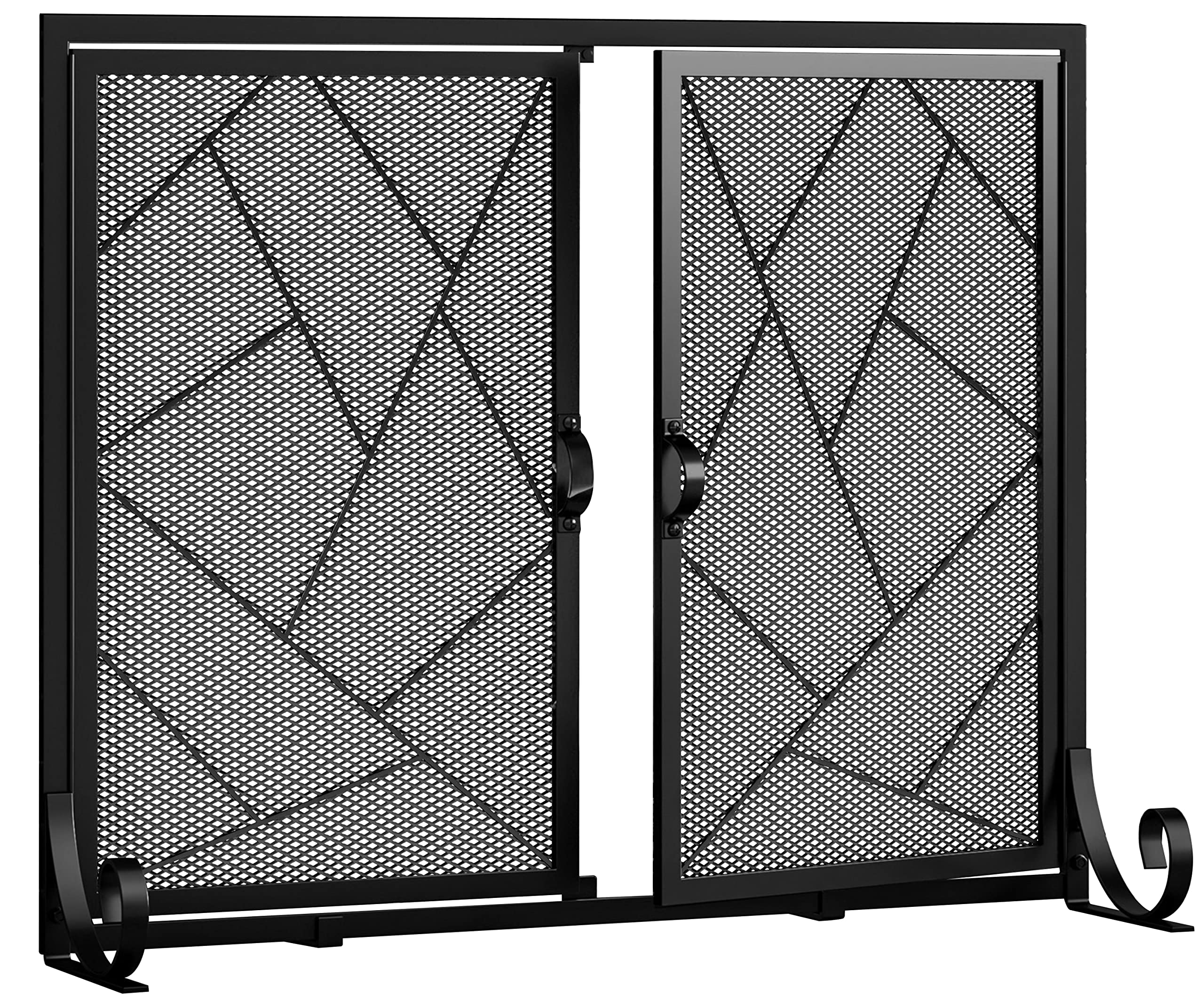 Fire Beauty Fireplace Screen with Hinged Doors Cast Iron Border Sturdy Steel Frame Durable Metal Mesh Decorative Spark Guard Black Finish(Middle)