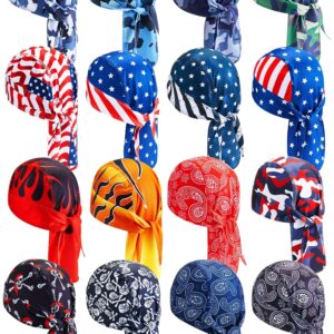 JaGely 16 Pieces Doo Rags Skull Caps for Men, Sweat Wicking Do Rags Cooling Dew Rags Pirate Helmet Liner Cycling Bandana Skull Cap for Men Women Multicolor