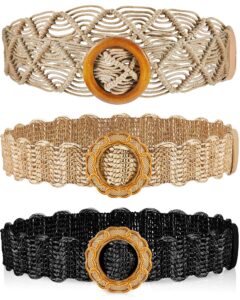 hercicy 3 pcs rattan straw woven belt bohemian waist rope braid belts for women, trendy boho ladies skinny dress belt multicolor