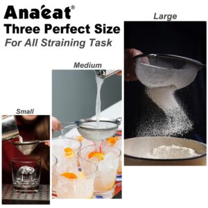 Anaeat Fine Mesh Strainers - Premium Stainless Steel Colander Sieve Sifters, with Durable Mesh and Sturdy Handle, Excellent for Sifting Dry ingredients, Flour, Pastas, Rice, Tea (3.15"+5.5"+7.87")