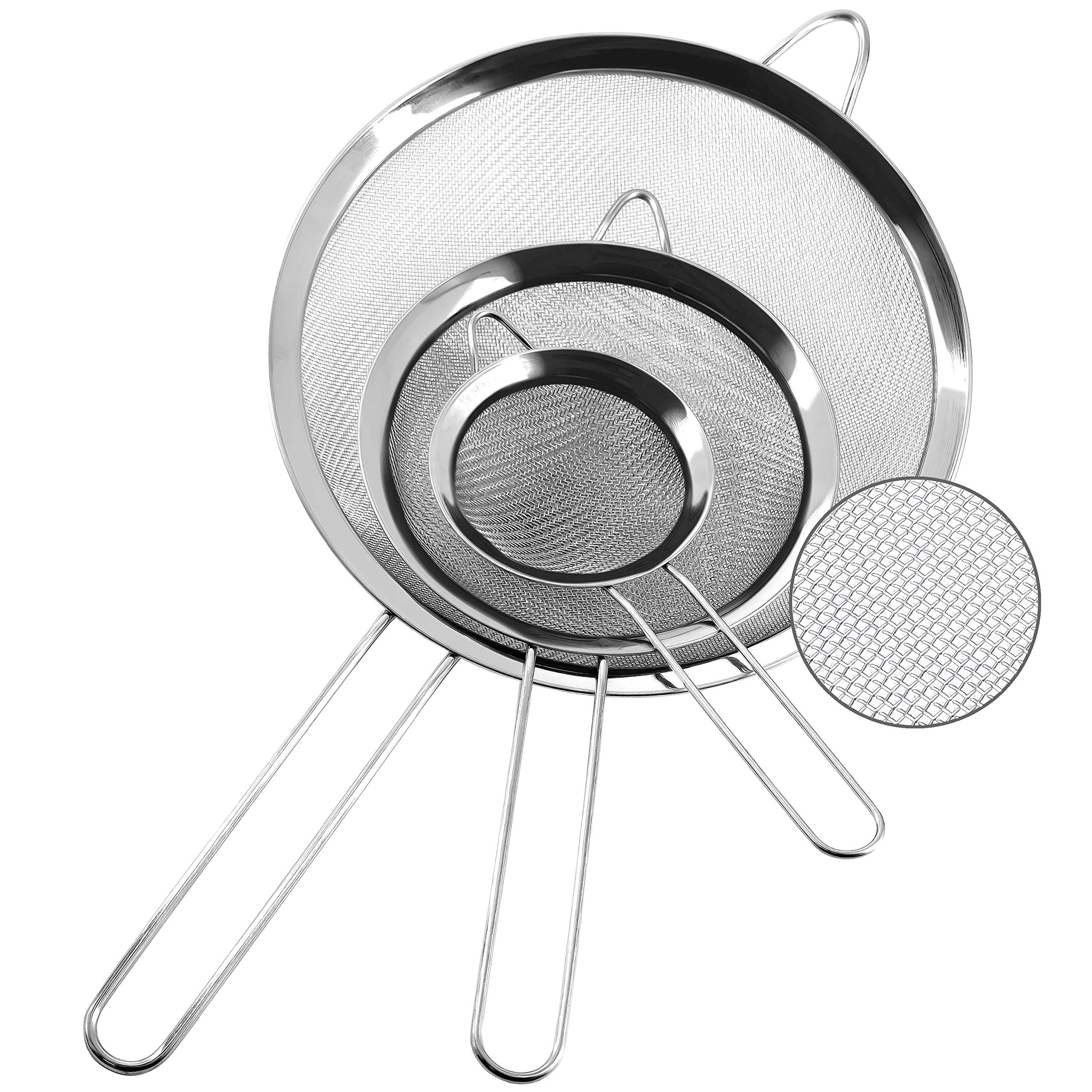 Anaeat Fine Mesh Strainers - Premium Stainless Steel Colander Sieve Sifters, with Durable Mesh and Sturdy Handle, Excellent for Sifting Dry ingredients, Flour, Pastas, Rice, Tea (3.15"+5.5"+7.87")