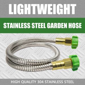 YANWOO 304 Stainless Steel 3ft Short Garden Hose with Female to Female Metal Connector, Flexible & Lightweight Water Hose (3ft)